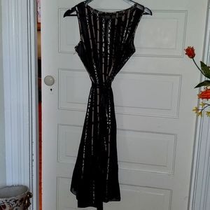 Sandra Darren silk and spandex dress in black and animal print